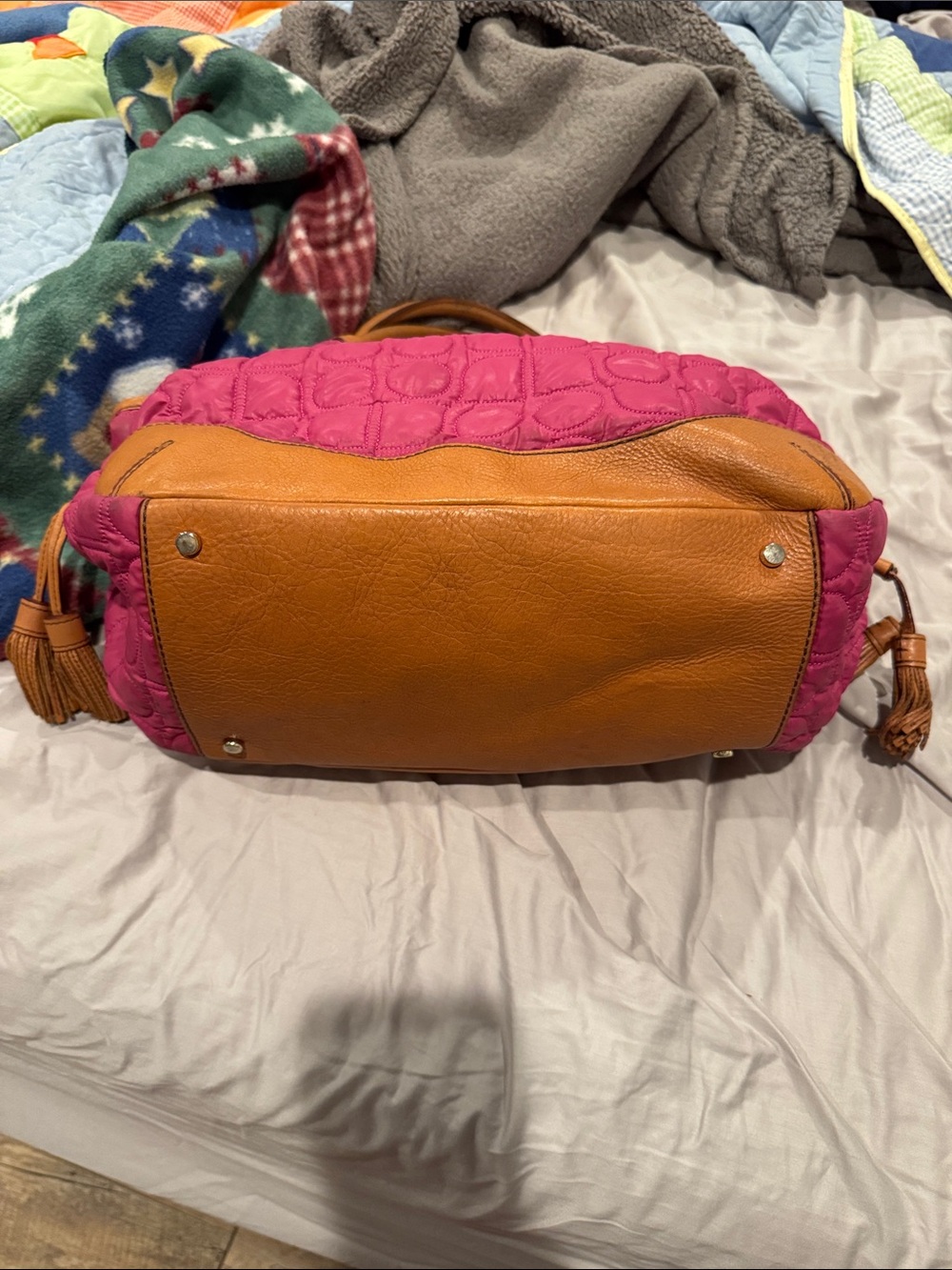 kate spade vintage Quilted Hot Pink and Tan Shoulder bag tote - Picture 5 of 10